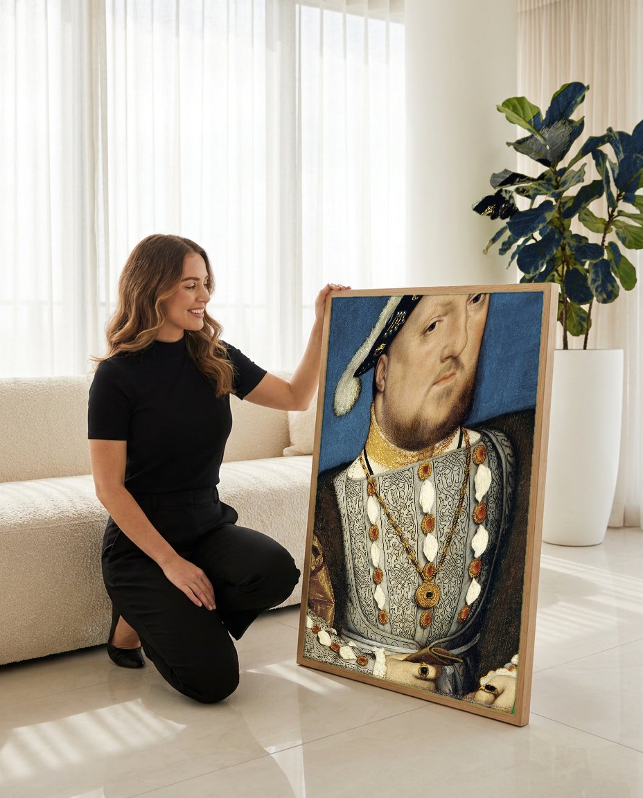 Quadro Decorativo Retrato de Henrique VIII - Hans Holbein com modelo em ambiente