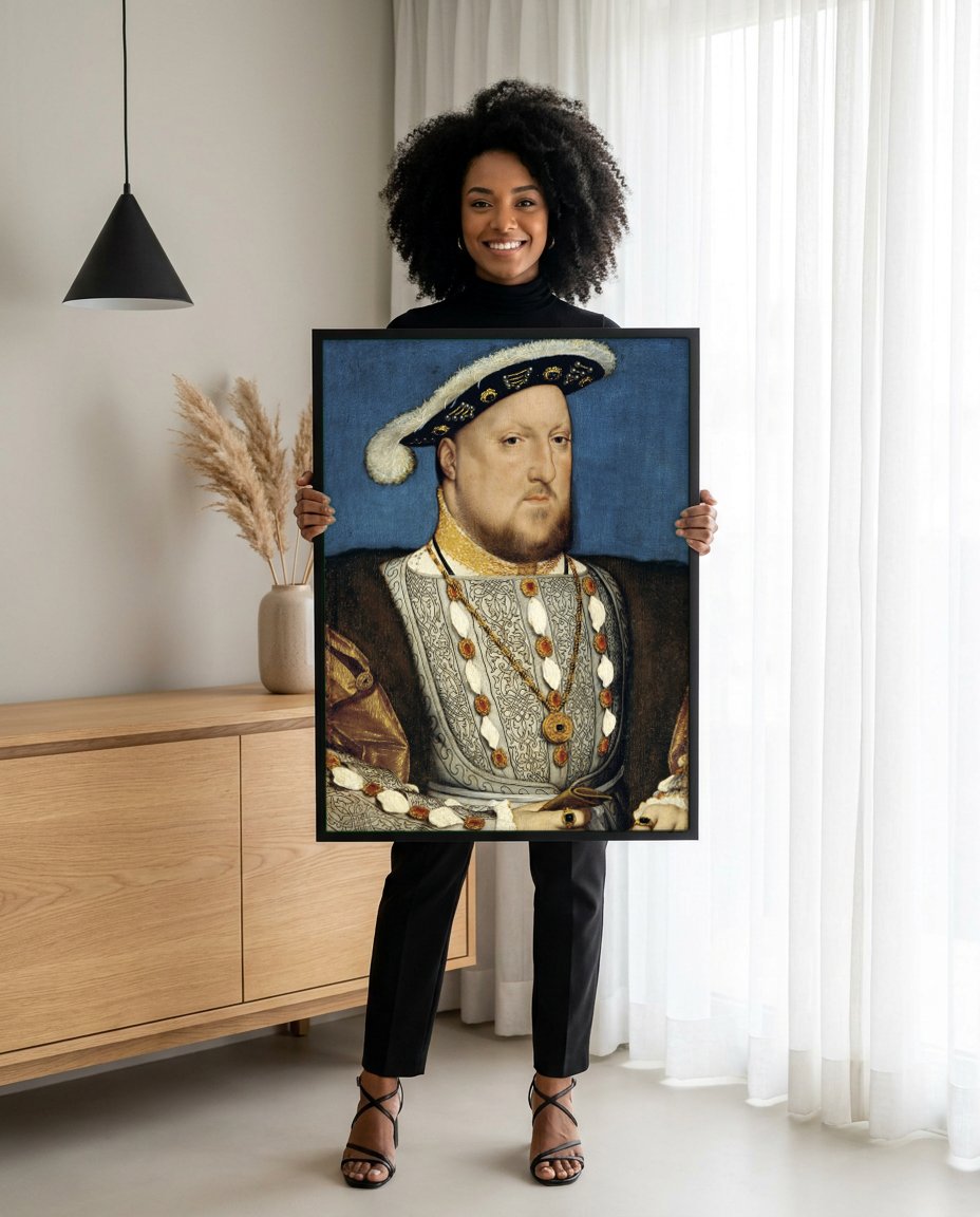 Quadro Decorativo Retrato de Henrique VIII - Hans Holbein com modelo em ambiente