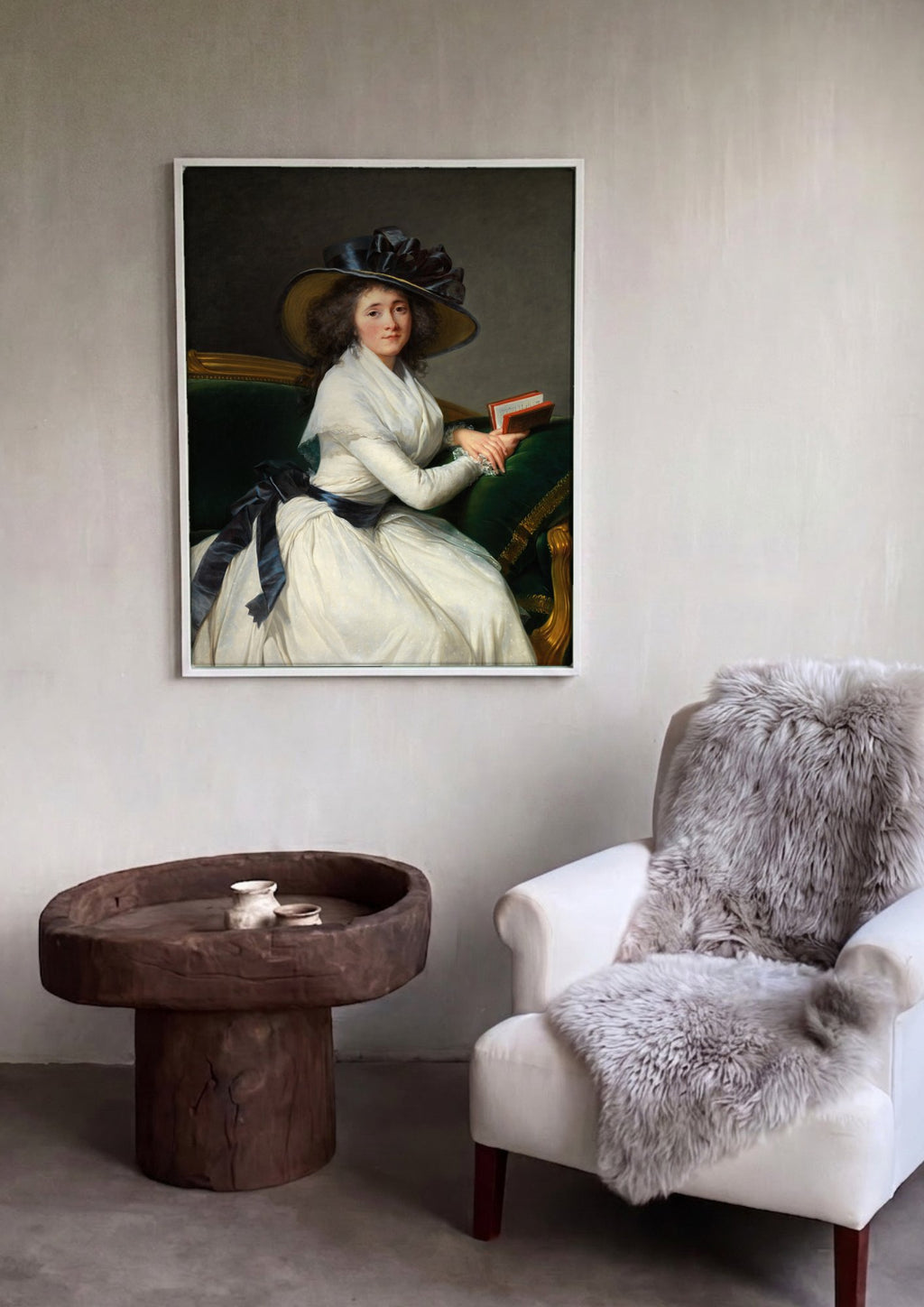 Quadro Decorativo Senhora com Chapéu - Vigée Le Brun em ambiente decorado