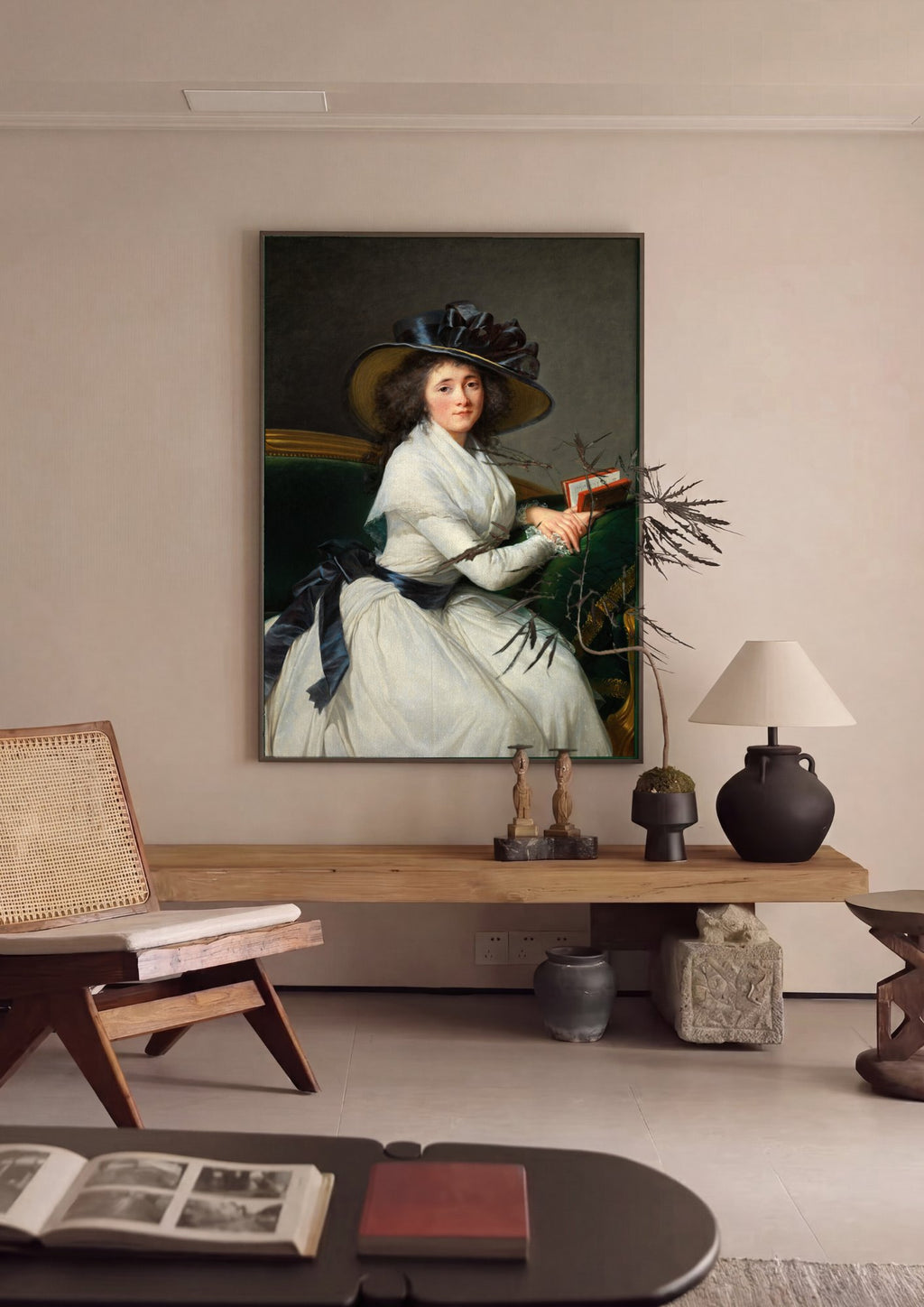 Quadro Decorativo Senhora com Chapéu - Vigée Le Brun em ambiente decorado