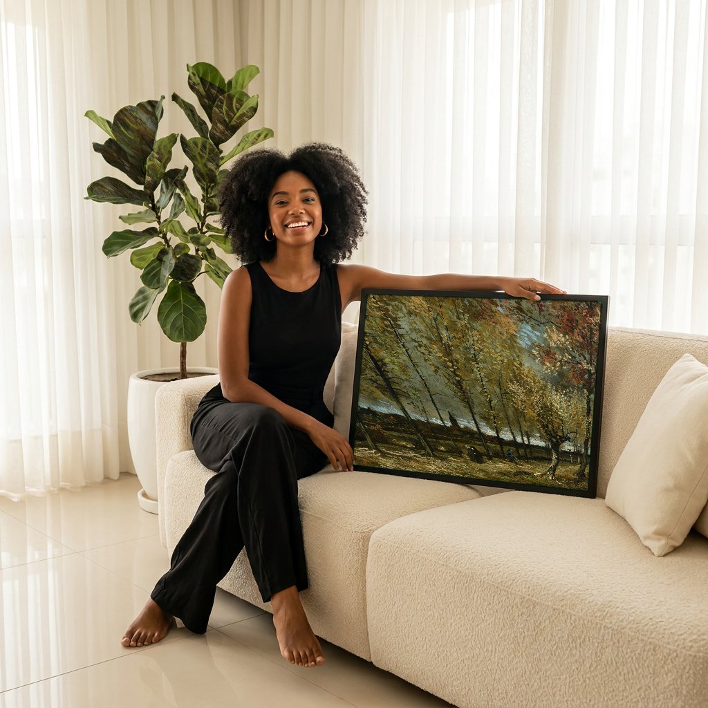 Quadro Decorativo Avenida de Poplars - Vincent van Gogh com modelo em ambiente