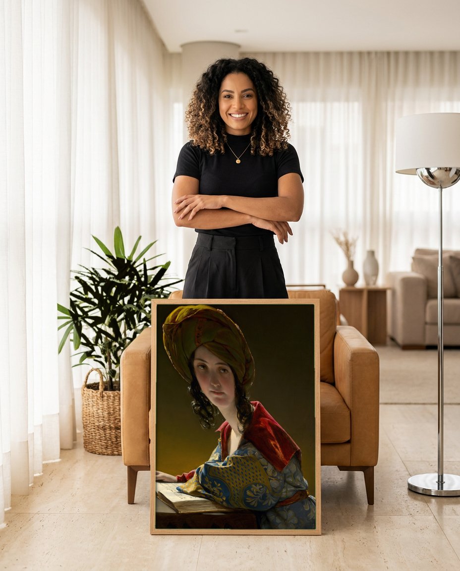 Quadro Decorativo A Leitora - Friedrich von Amerling com modelo em ambiente