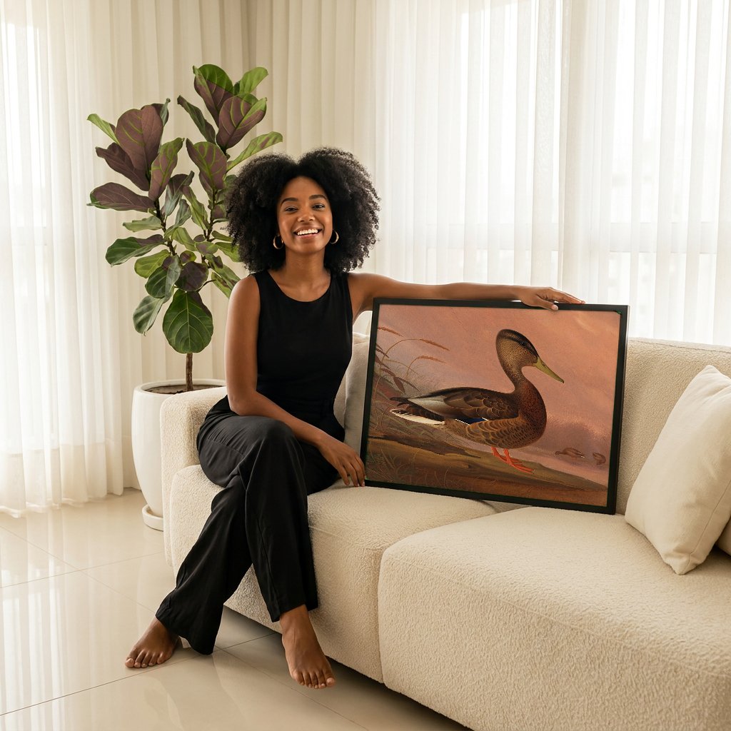 Quadro Decorativo Pato-Real - Ferdinand von Wright com modelo em ambiente
