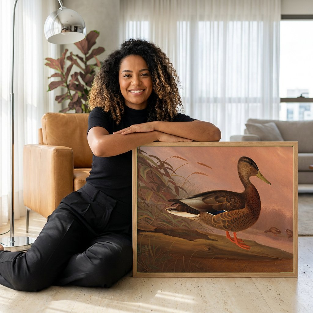 Quadro Decorativo Pato-Real - Ferdinand von Wright com modelo em ambiente