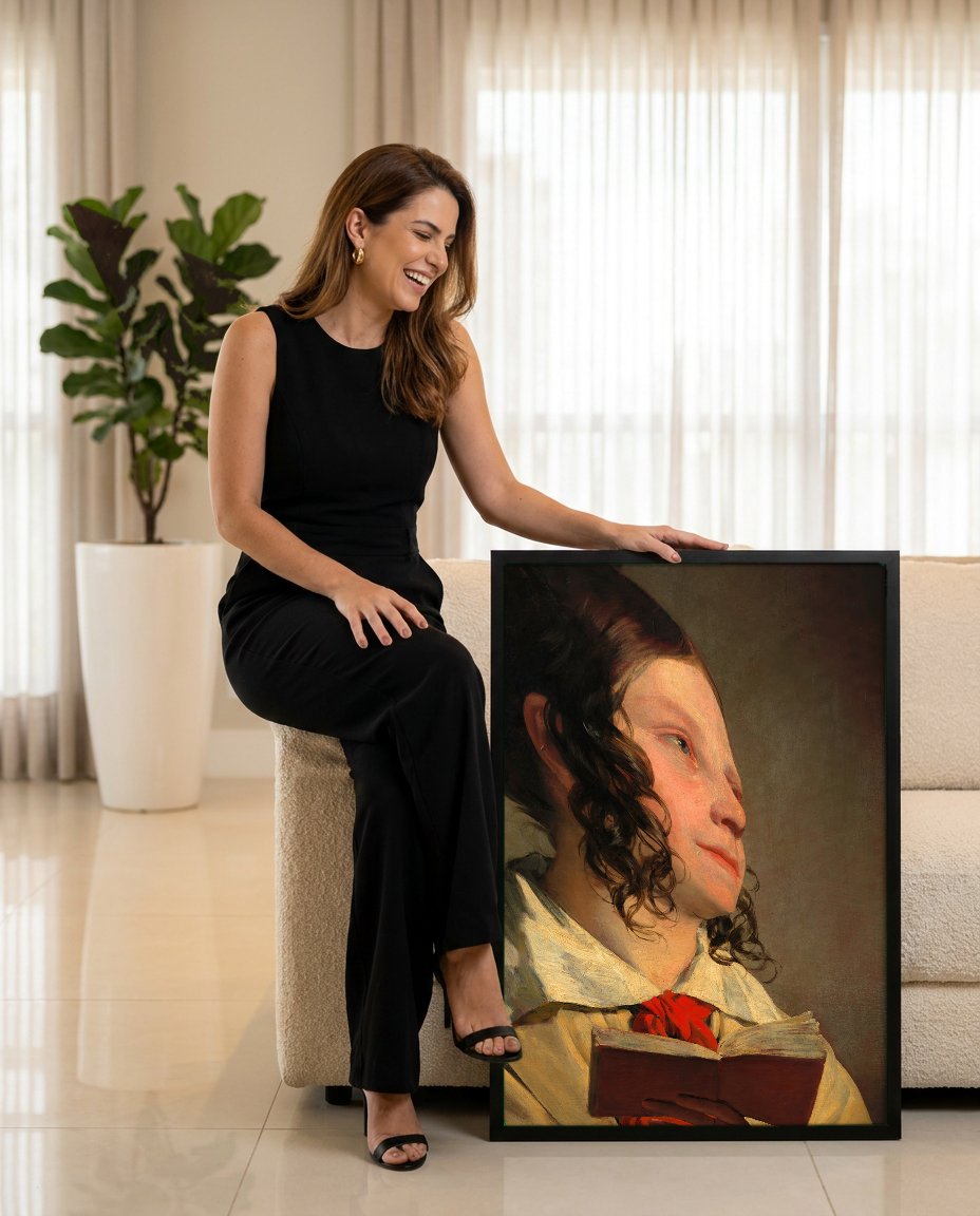 Quadro Decorativo A Leitora - Friedrich von Amerling com modelo em ambiente