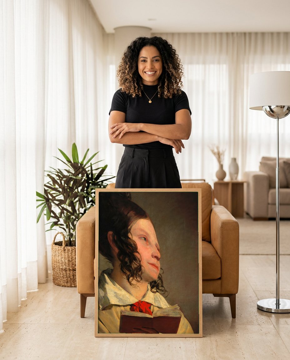 Quadro Decorativo A Leitora - Friedrich von Amerling com modelo em ambiente