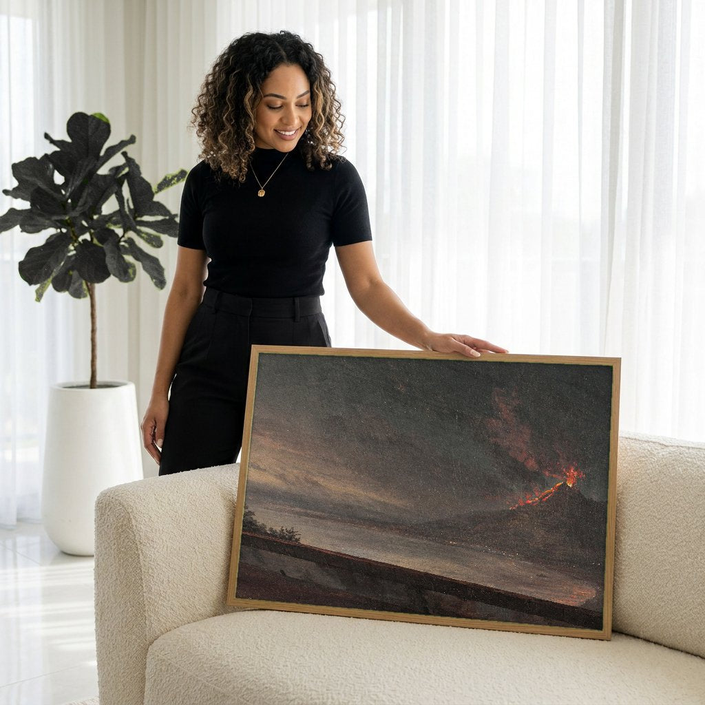 Quadro Decorativo Erupção do Vesúvio - Volaire com modelo em ambiente