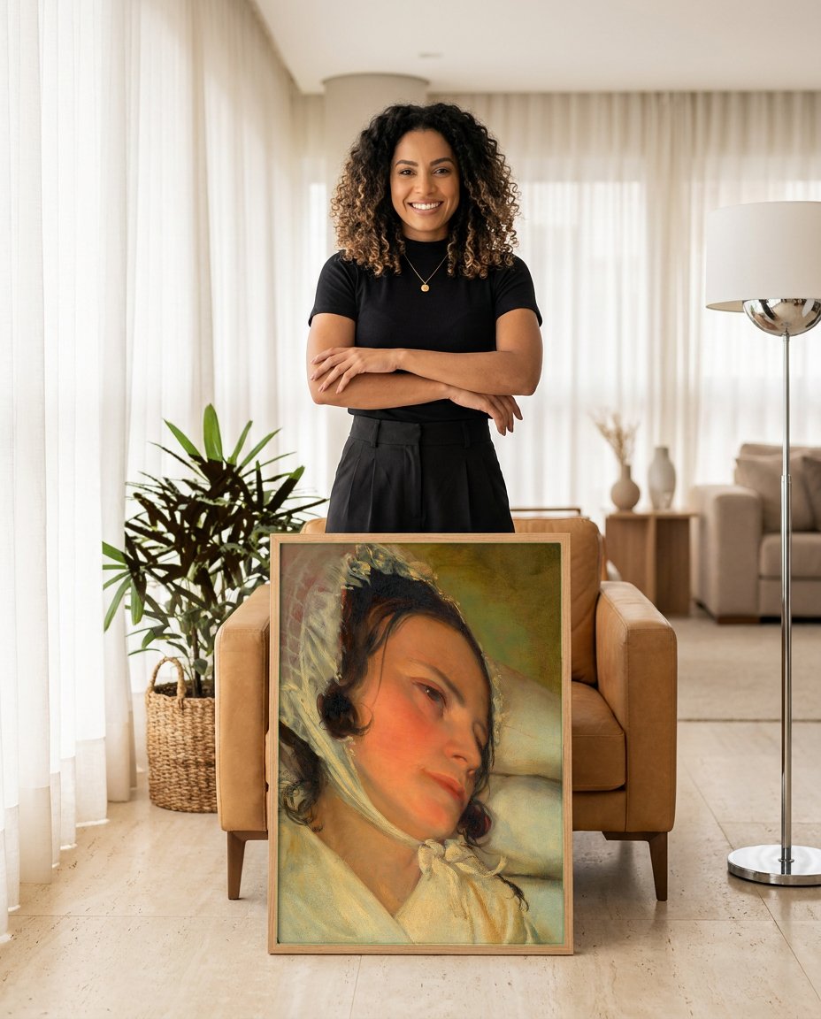 Quadro Decorativo 'A Doente' - Friedrich von Amerling com modelo em ambiente