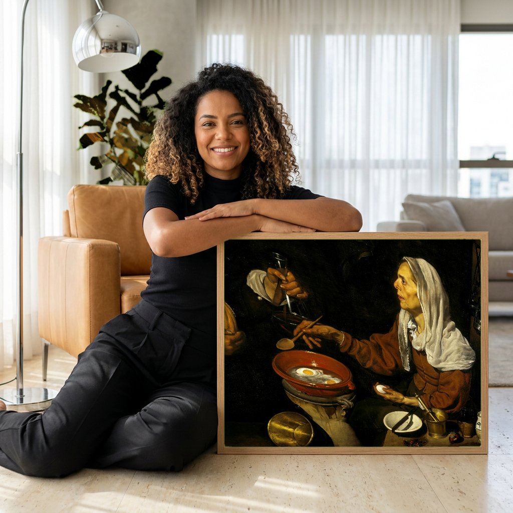 Quadro Decorativo A Velha a Fritar Ovos - Diego Velázquez com modelo em ambiente