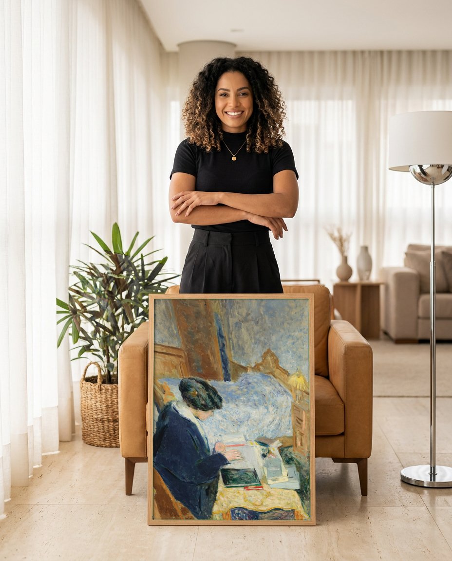 Quadro Decorativo A Leitora no Quarto - Vuillard com modelo em ambiente