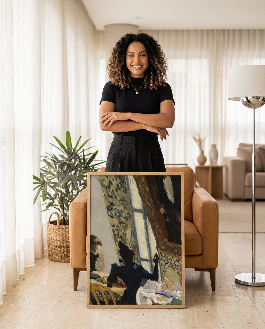 Quadro Decorativo Cena Íntima - Édouard Vuillard com modelo em ambiente