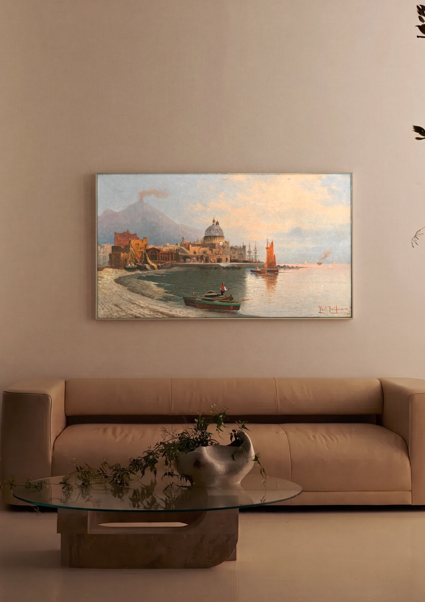 Quadro Decorativo Porto Italiano com Vulcão - Karl Kaufmann em ambiente decorado