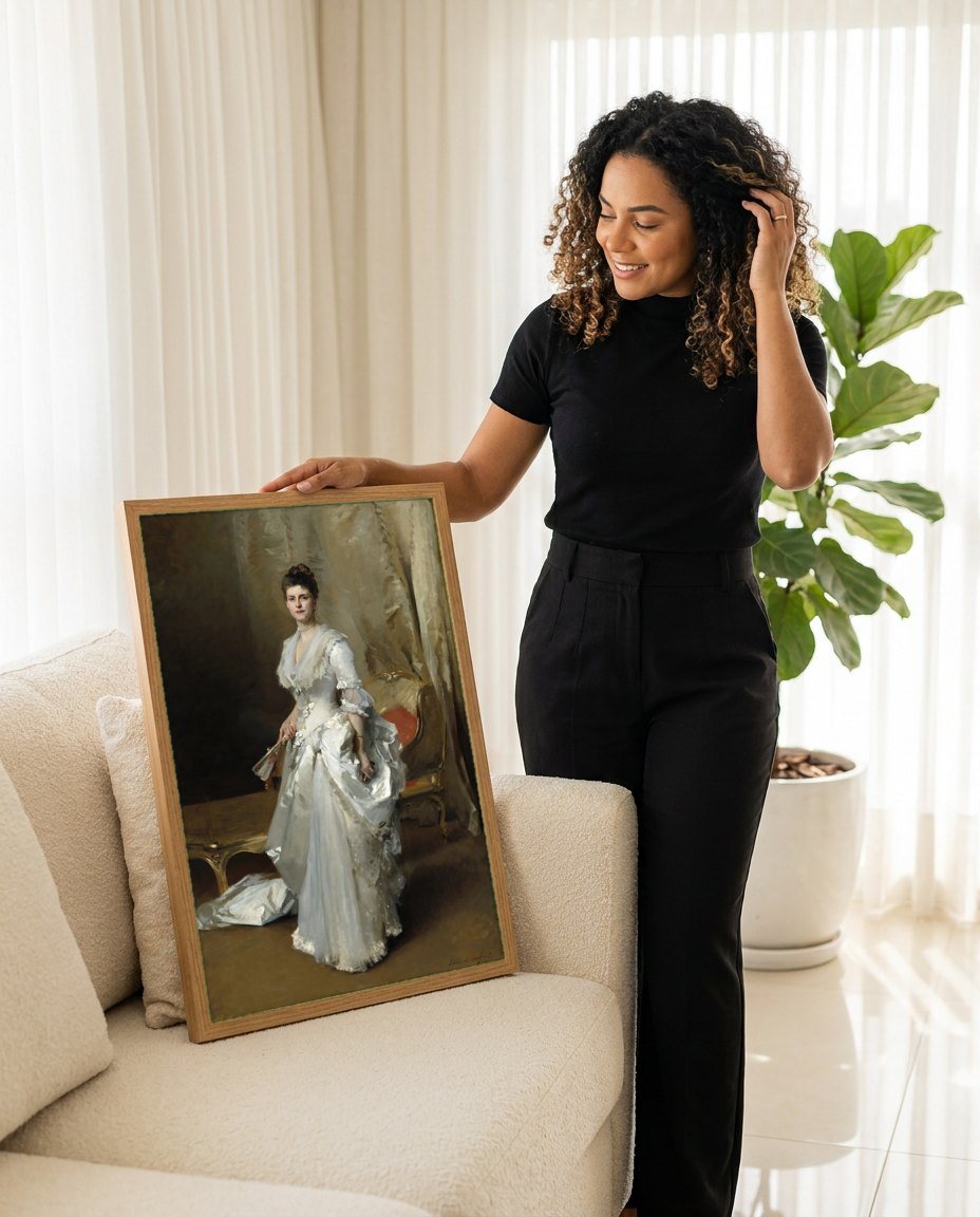 Quadro Decorativo Lady Agnew of Lochnaw - John Singer Sargent | modelo apresentando o quadro emoldurado