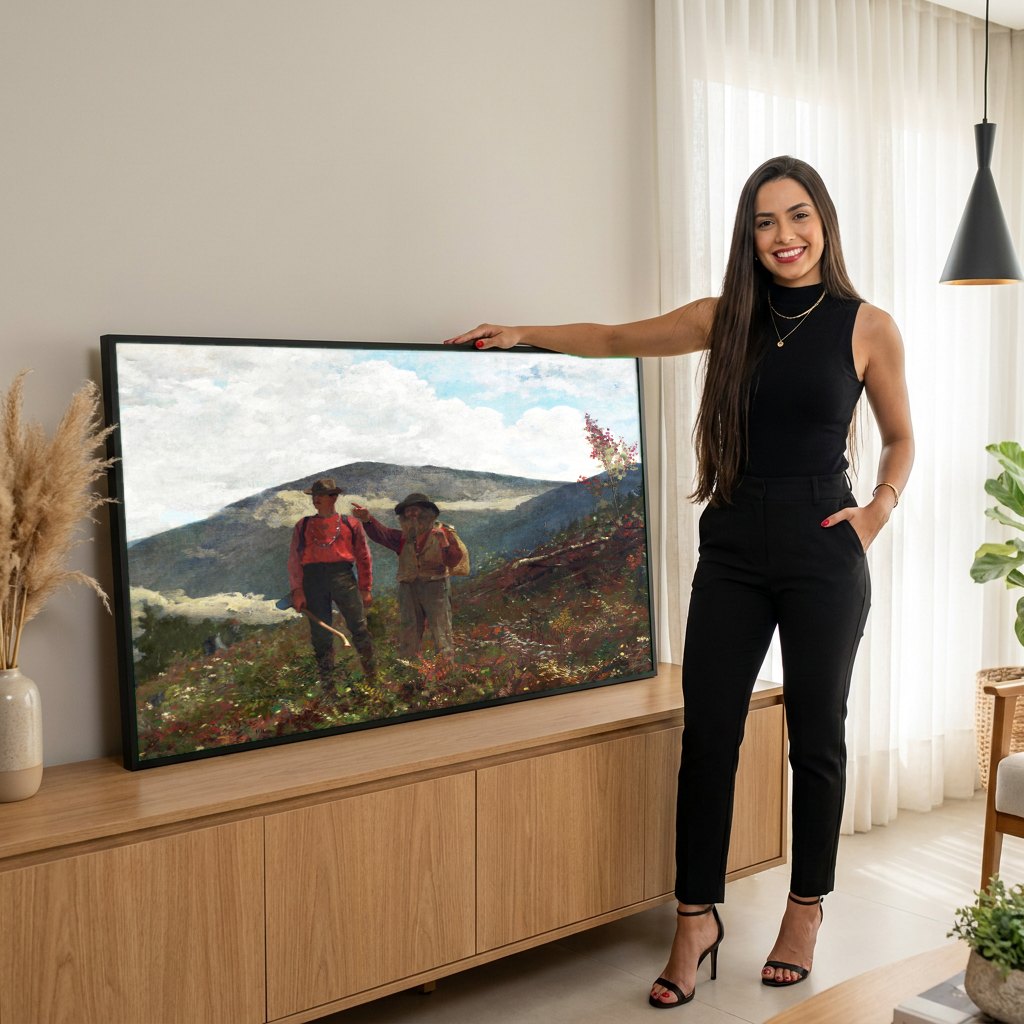 Quadro Decorativo The Adirondack Guide - Winslow Homer | modelo apresentando o quadro emoldurado