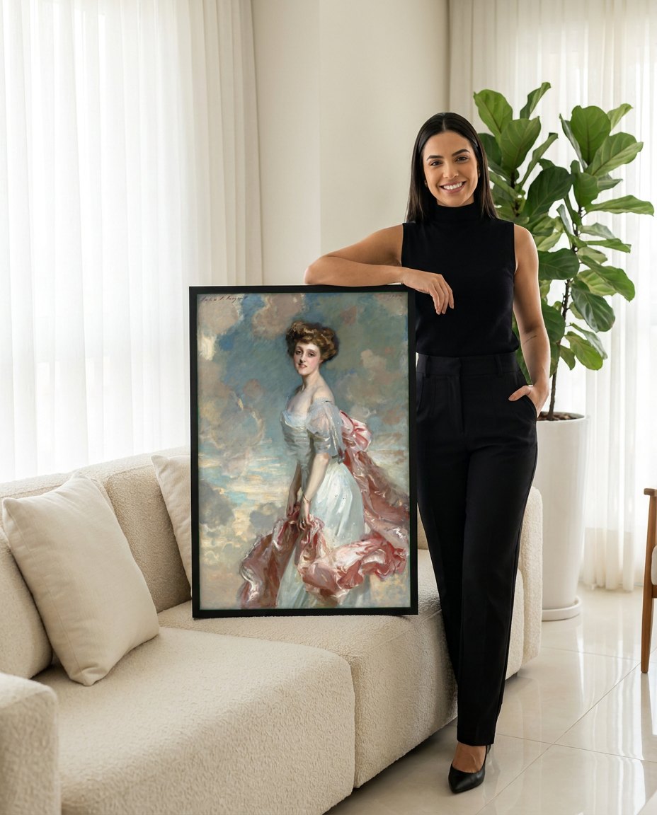 Quadro Decorativo Lady Agnew of Lochnaw - John Singer Sargent | modelo apresentando o quadro emoldurado