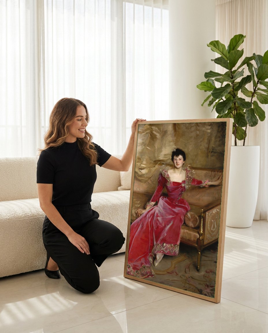 Quadro Decorativo Lady Agnew of Lochnaw - John Singer Sargent | modelo apresentando o quadro emoldurado