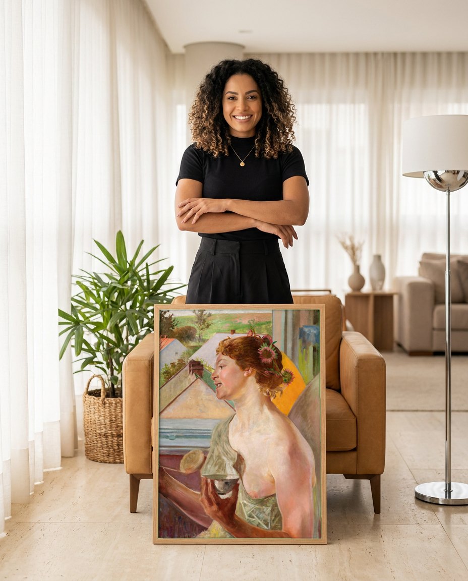 Quadro Decorativo 'A Poesia' - Jacek Malczewski | modelo apresentando o quadro emoldurado