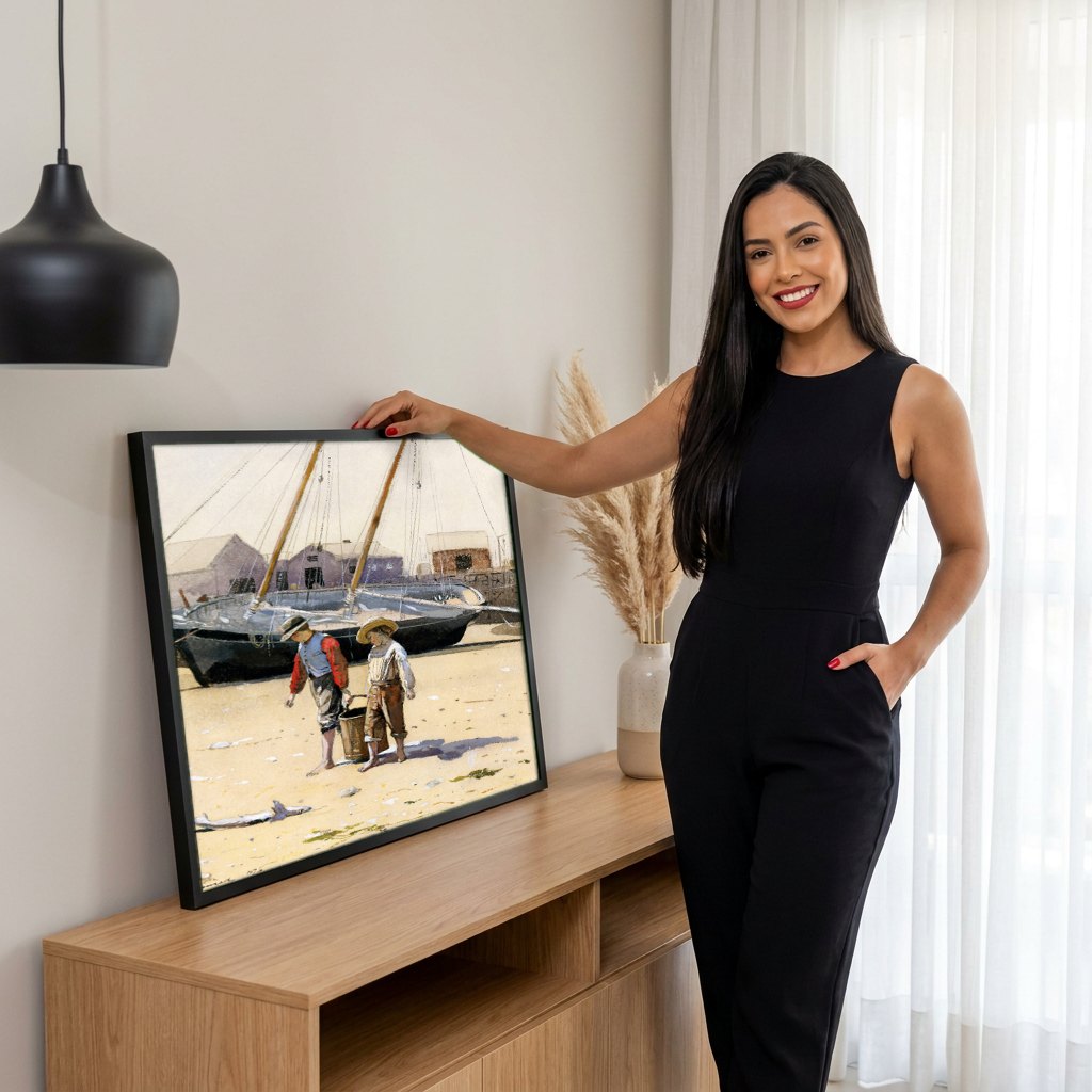 Quadro Decorativo Cenas de Praia - Winslow Homer | modelo apresentando o quadro emoldurado