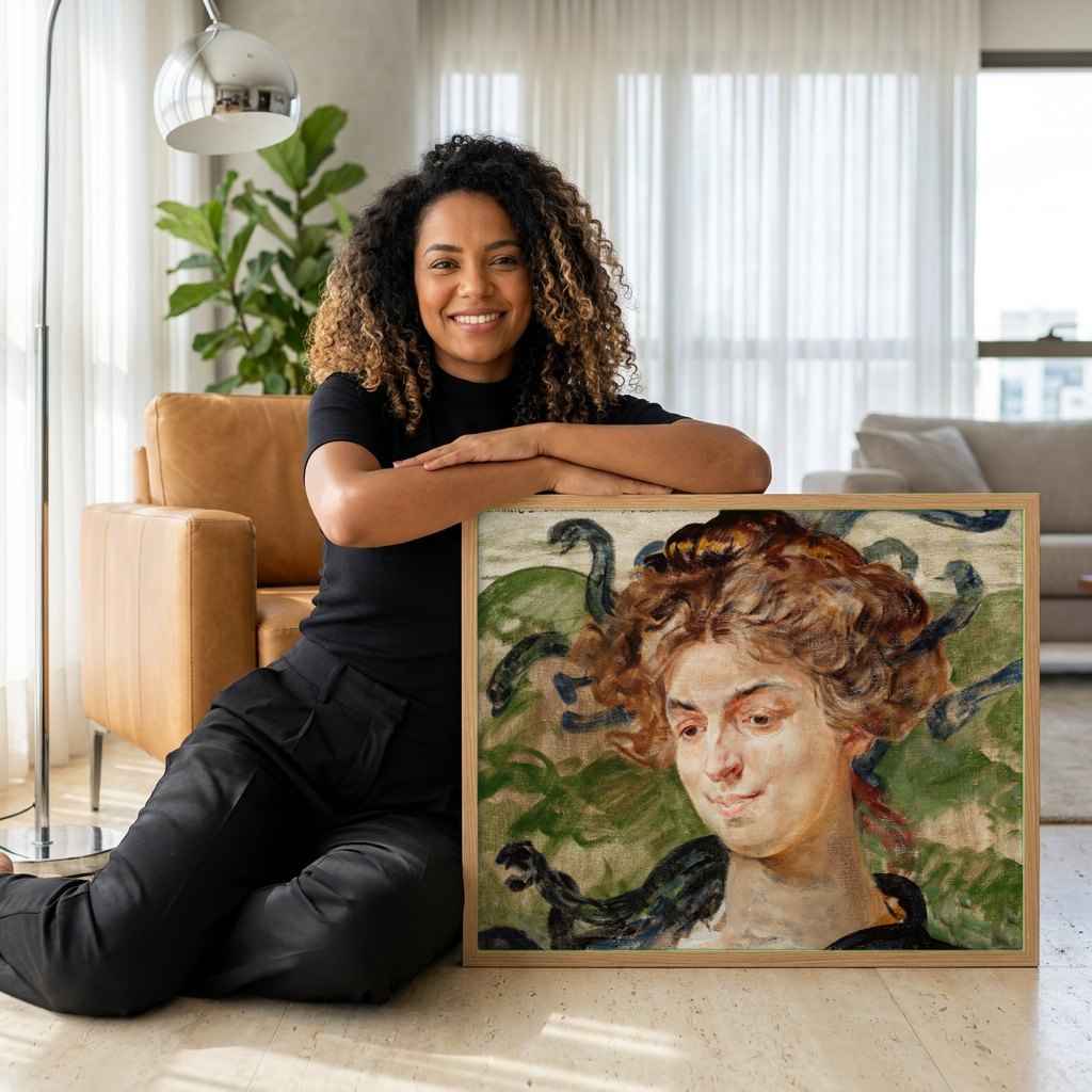 Quadro Decorativo A Medusa - Jacek Malczewski | modelo apresentando o quadro emoldurado