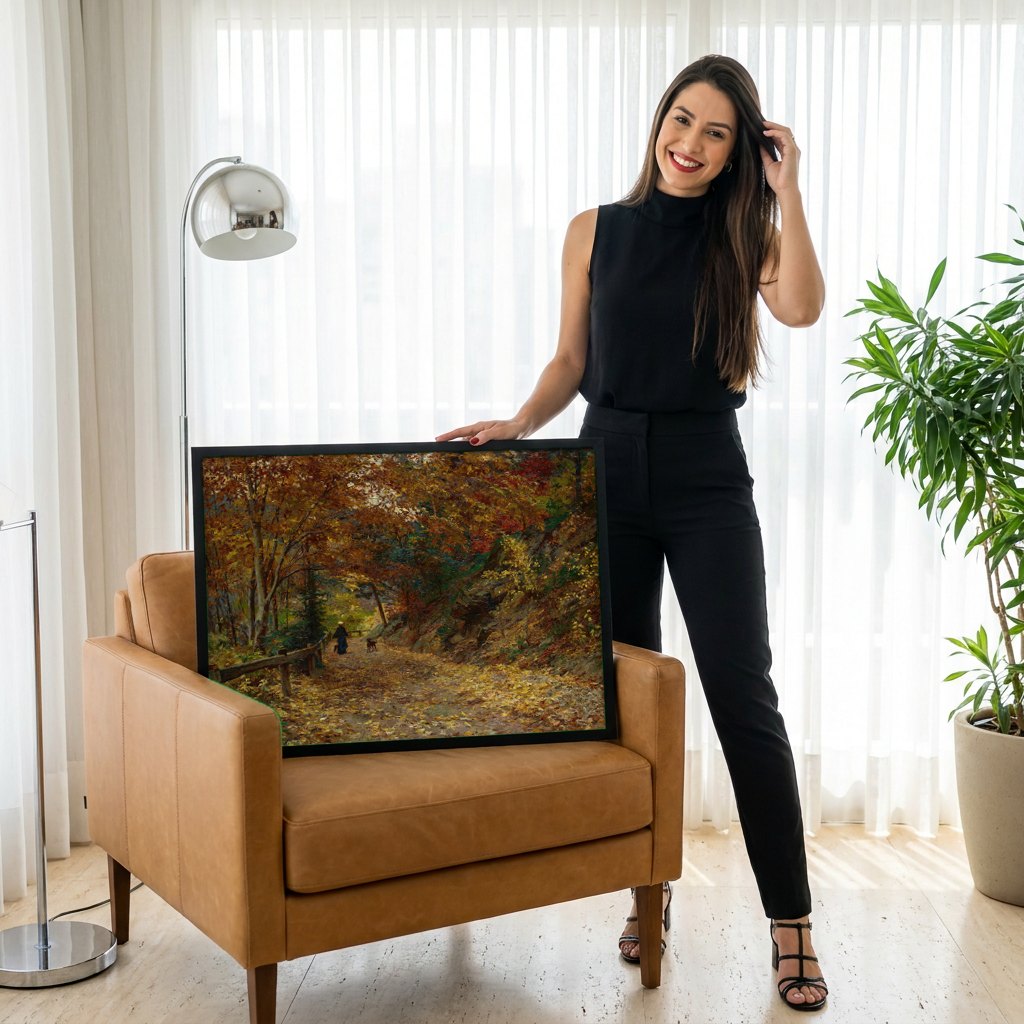 Quadro Decorativo Caminho Outonal - Olga Wisinger-Florian | modelo apresentando o quadro emoldurado