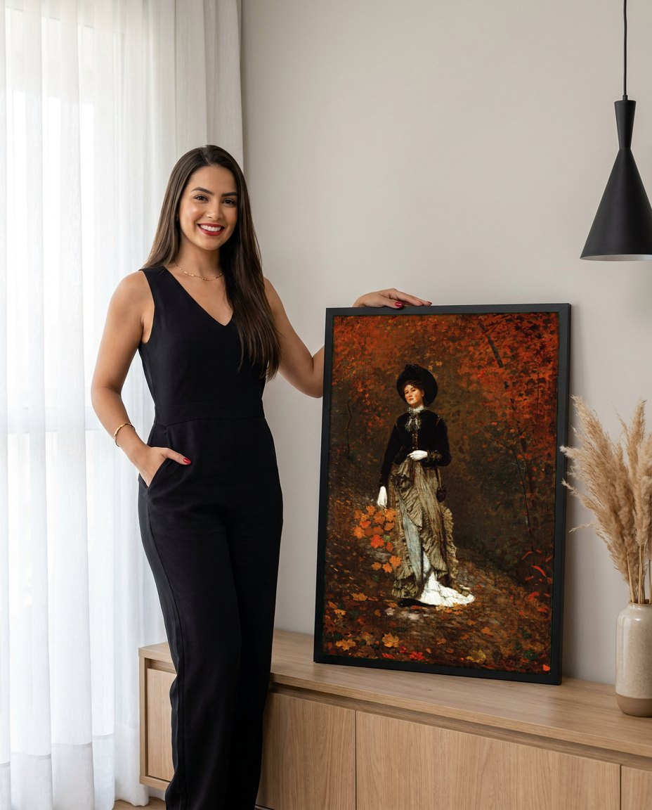 Quadro Decorativo 'The New Novel' - Winslow Homer | modelo apresentando o quadro emoldurado