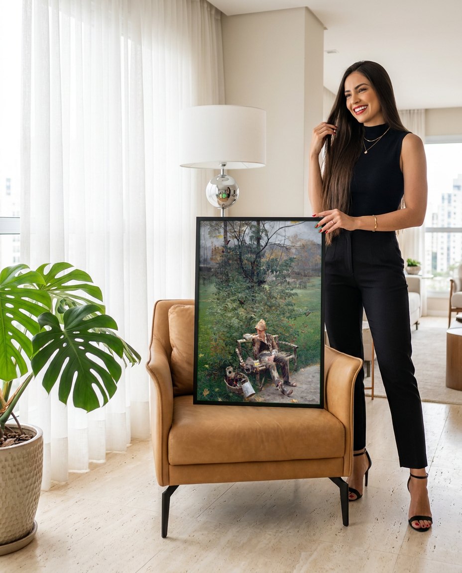 Quadro Decorativo 'O Pintor' - Jacek Malczewski | modelo apresentando o quadro emoldurado