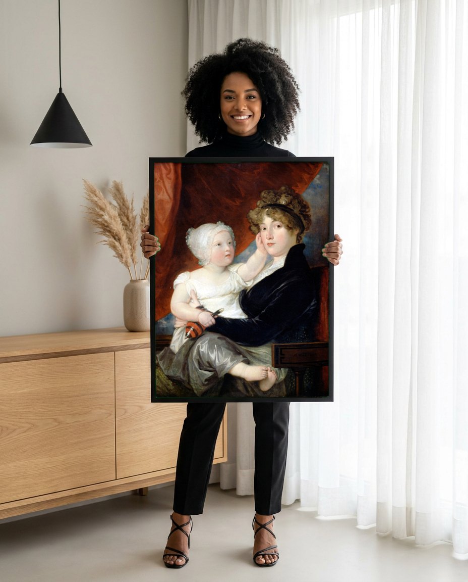 Quadro Decorativo Mãe e Filho - Benjamin West | modelo apresentando o quadro emoldurado
