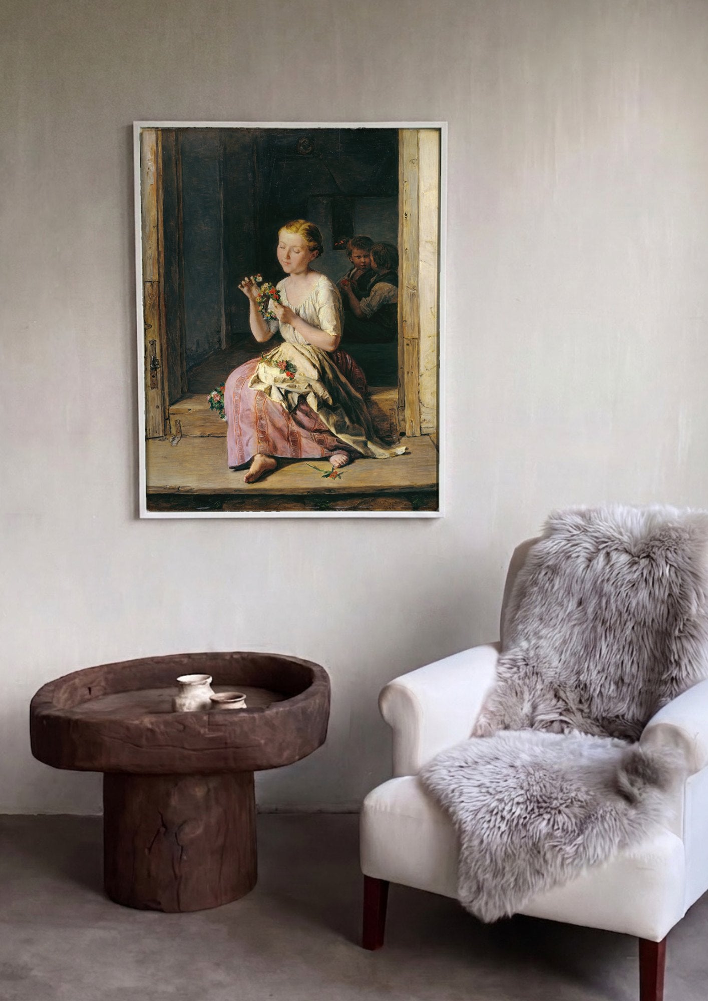 Quadro Decorativo A Grinalda de Flores - Waldmüller | quadro emoldurado na parede