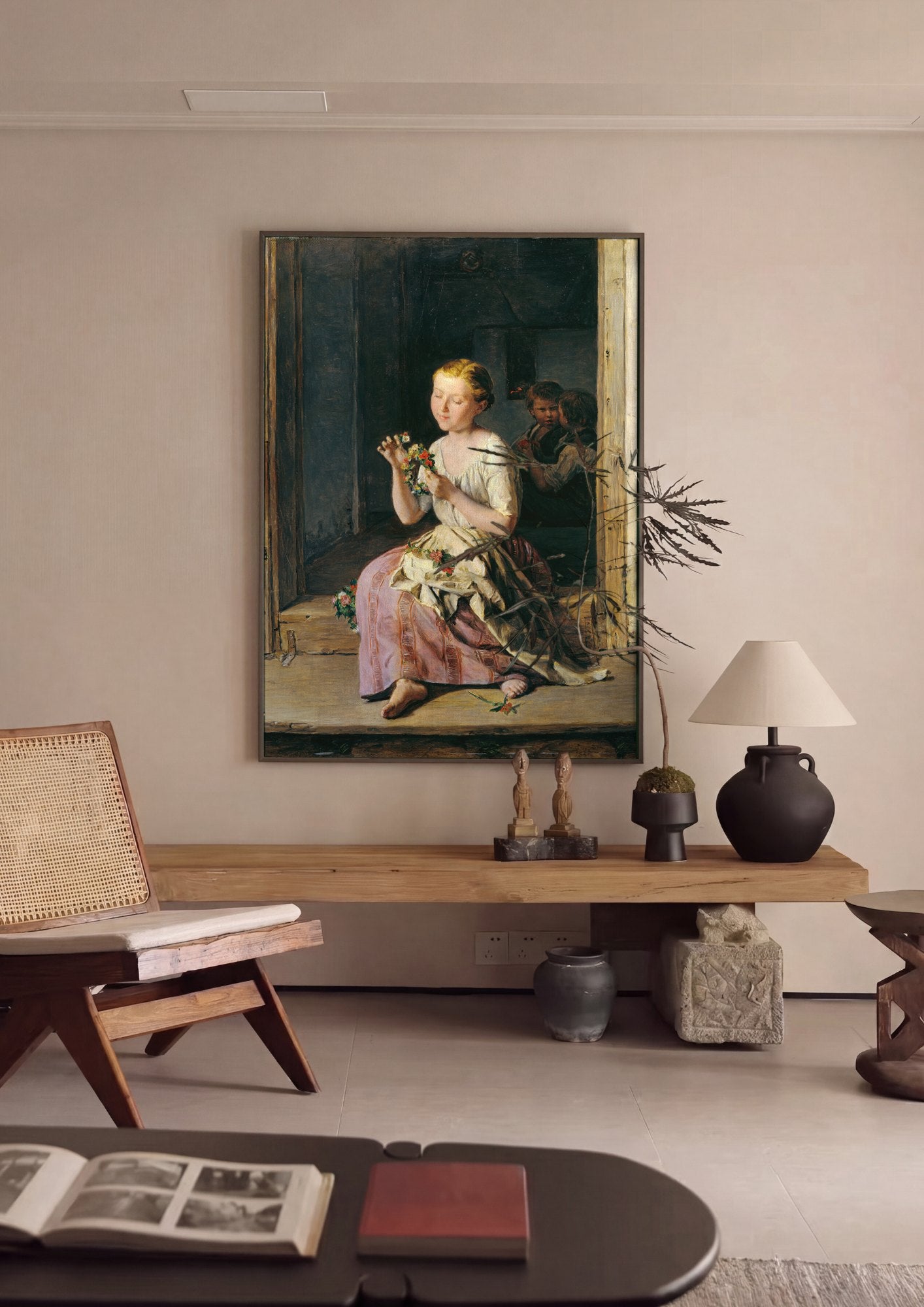 Quadro Decorativo A Grinalda de Flores - Waldmüller | quadro emoldurado na parede