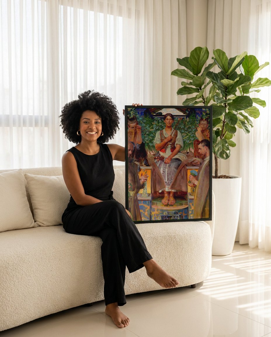 Quadro Decorativo A Música - Jacek Malczewski | modelo apresentando o quadro emoldurado