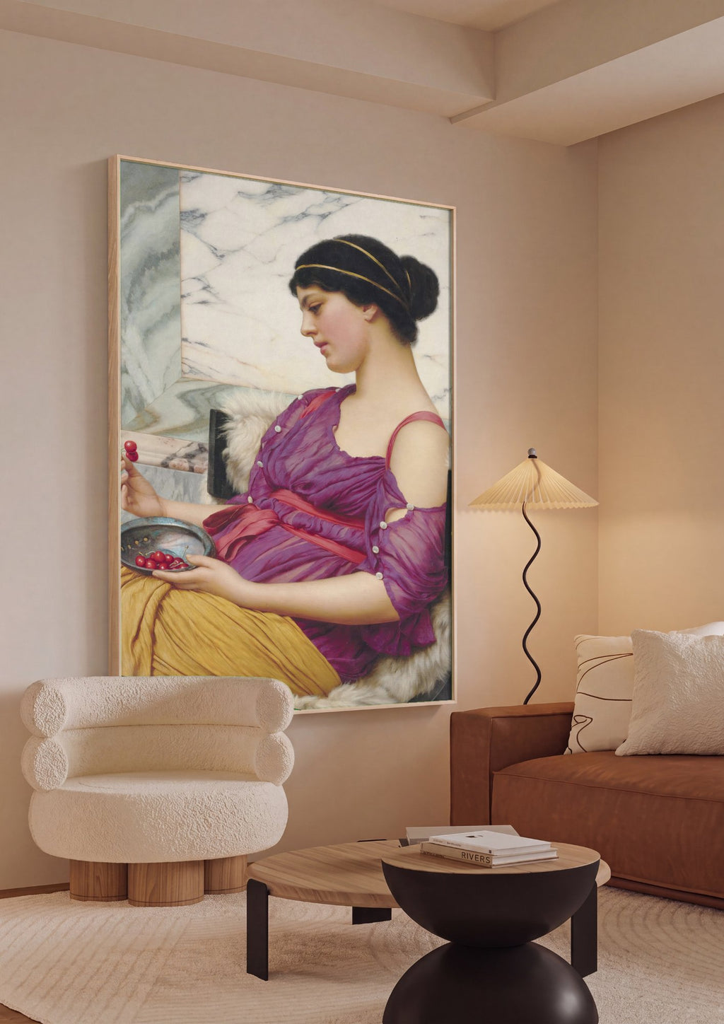 Quadro Decorativo Cesto de Cerejas - J.W. Godward em ambiente decorado