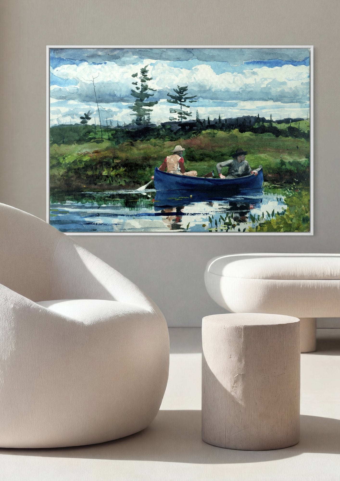 Quadro Decorativo A Canoa Azul - Winslow Homer em ambiente decorado