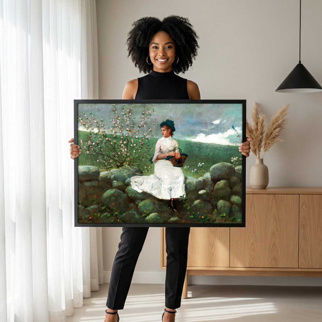 Quadro Decorativo A Peach Blow - Winslow Homer com modelo em ambiente