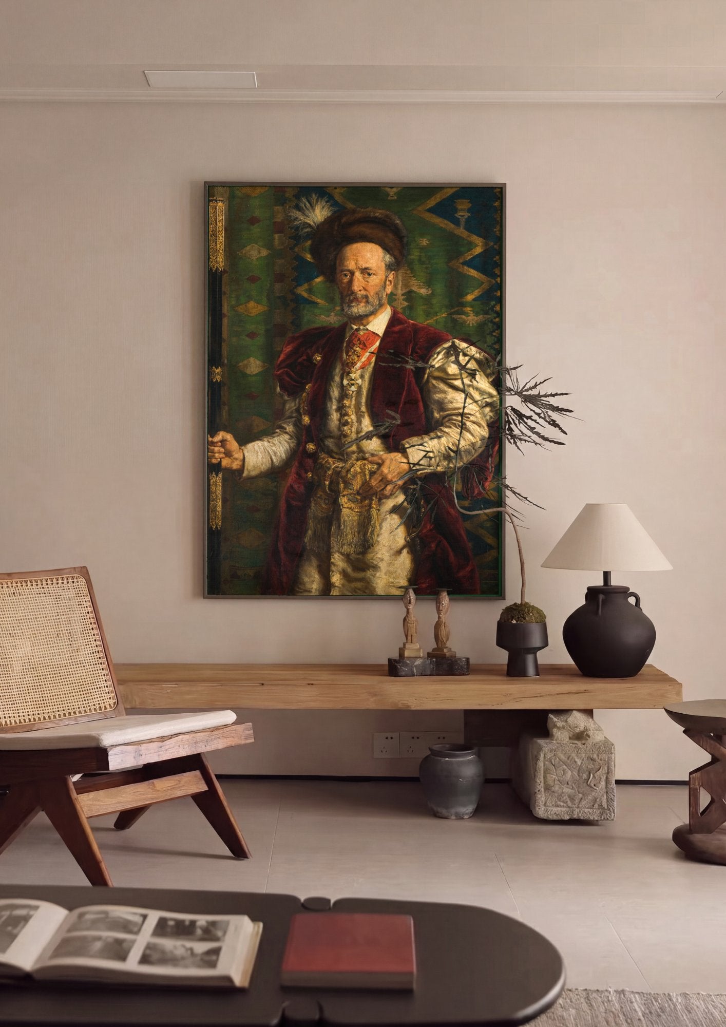 Quadro Decorativo Retrato de Stanisław Tarnowski - Jan Matejko em ambiente decorado