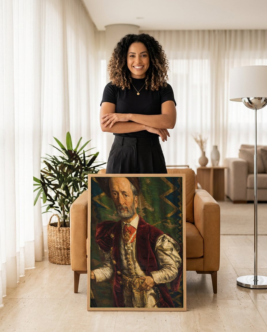Quadro Decorativo Retrato de Stanisław Tarnowski - Jan Matejko com modelo em ambiente