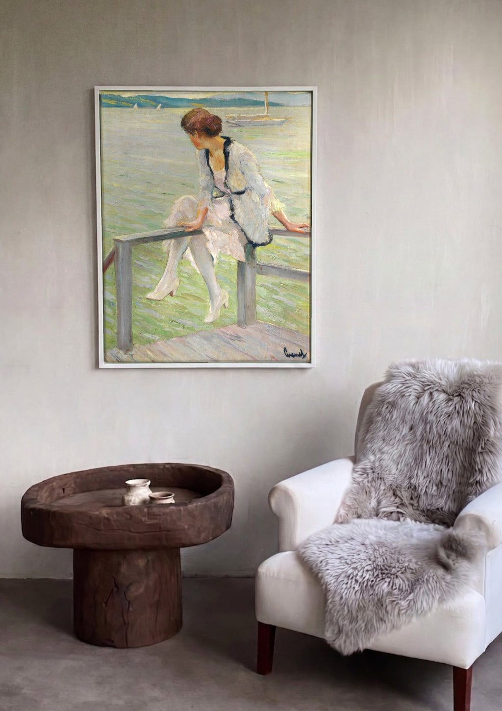 Quadro Decorativo A Mulher no Cais - Edward Cucuel em ambiente decorado