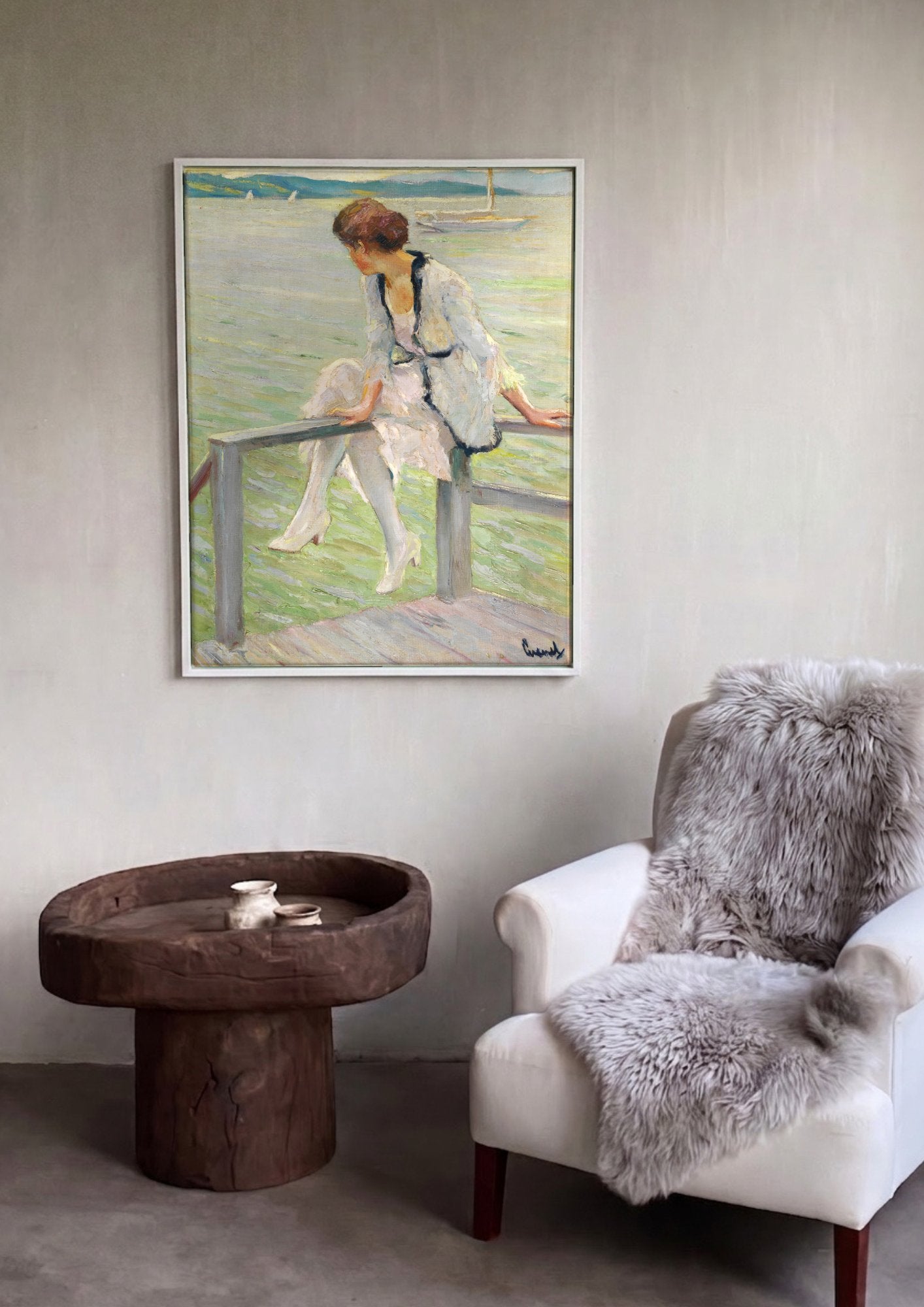 Quadro Decorativo A Mulher no Cais - Edward Cucuel em ambiente decorado