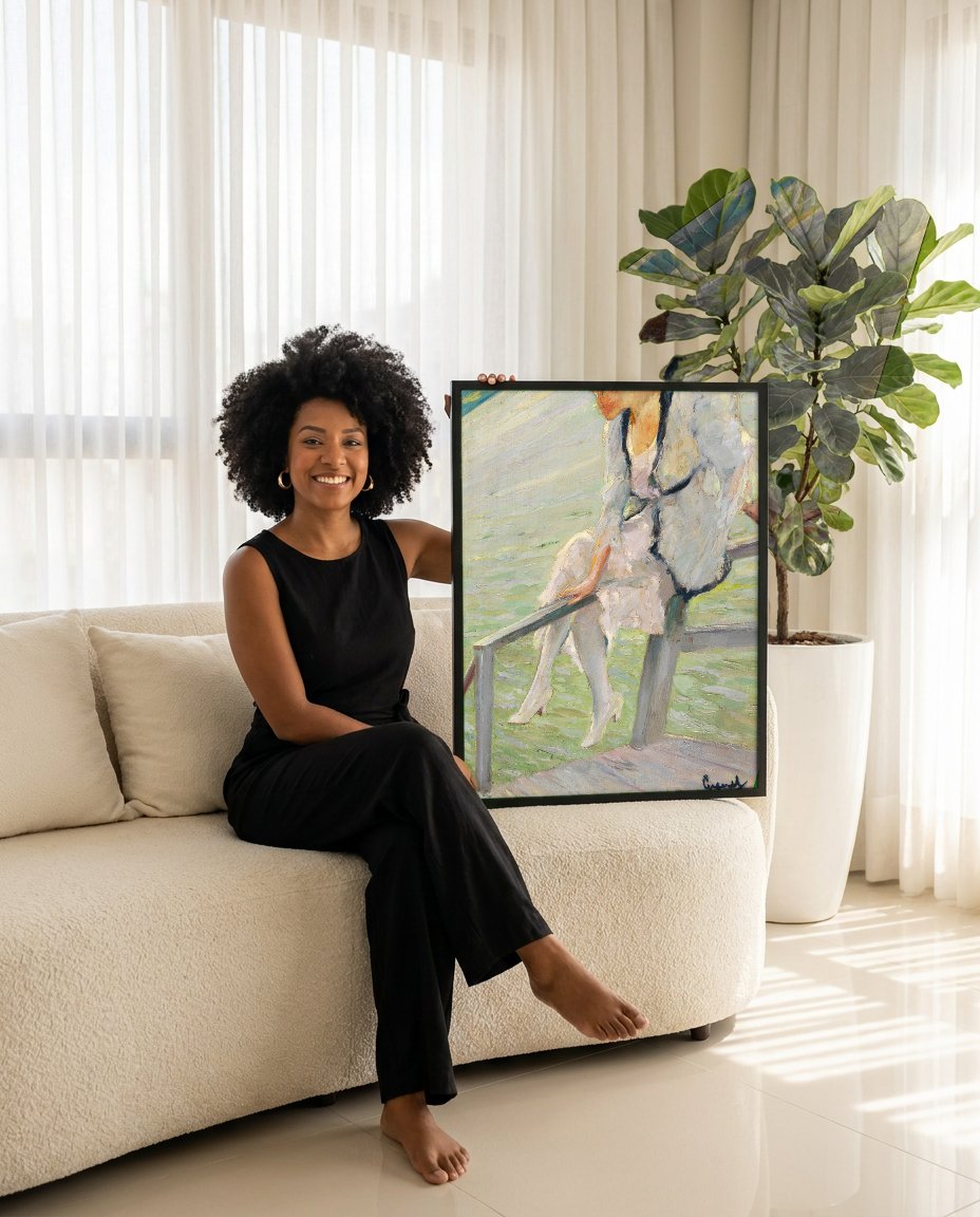 Quadro Decorativo A Mulher no Cais - Edward Cucuel com modelo em ambiente