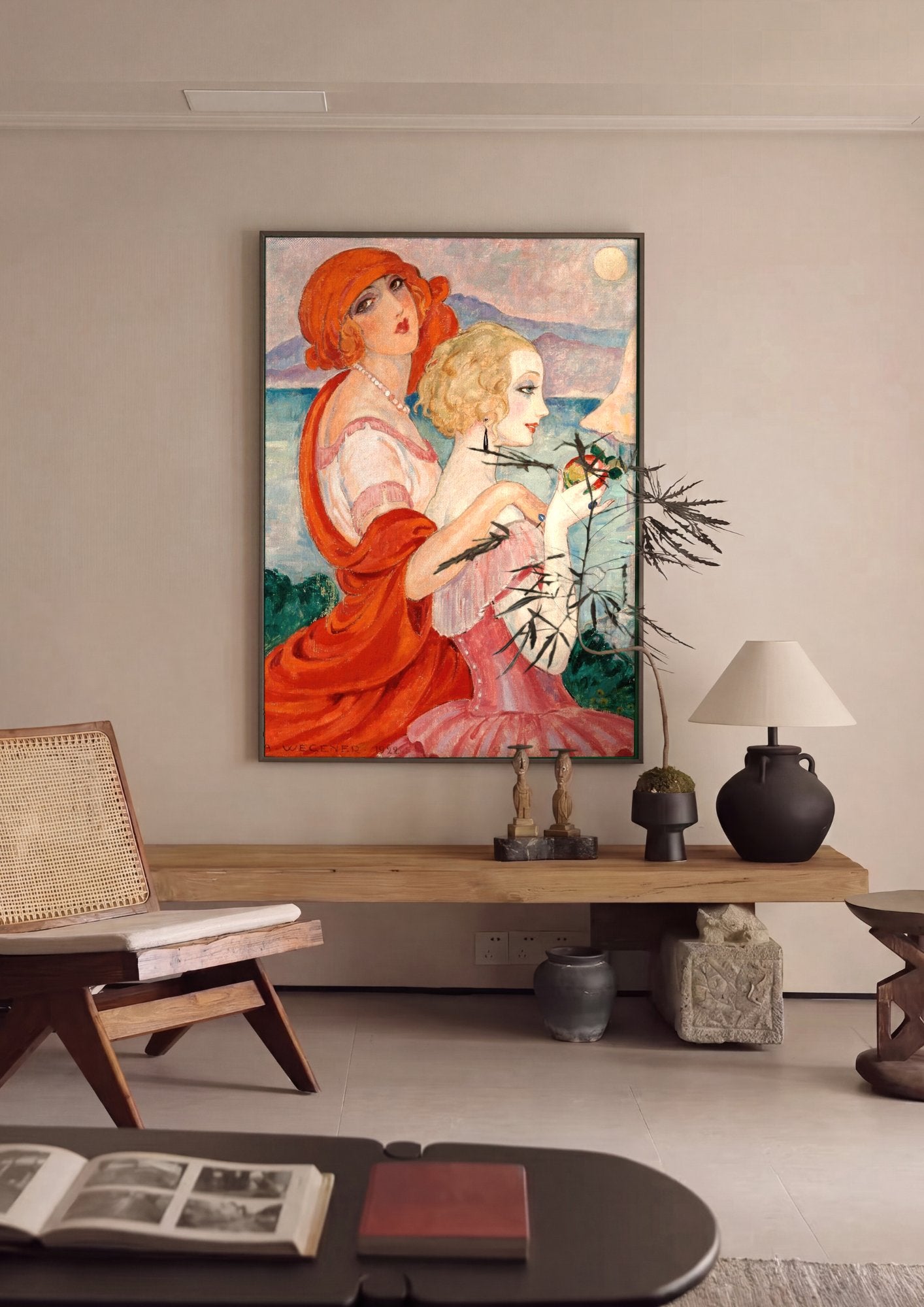 Quadro Decorativo Duas Mulheres - Gerda Wegener em ambiente decorado