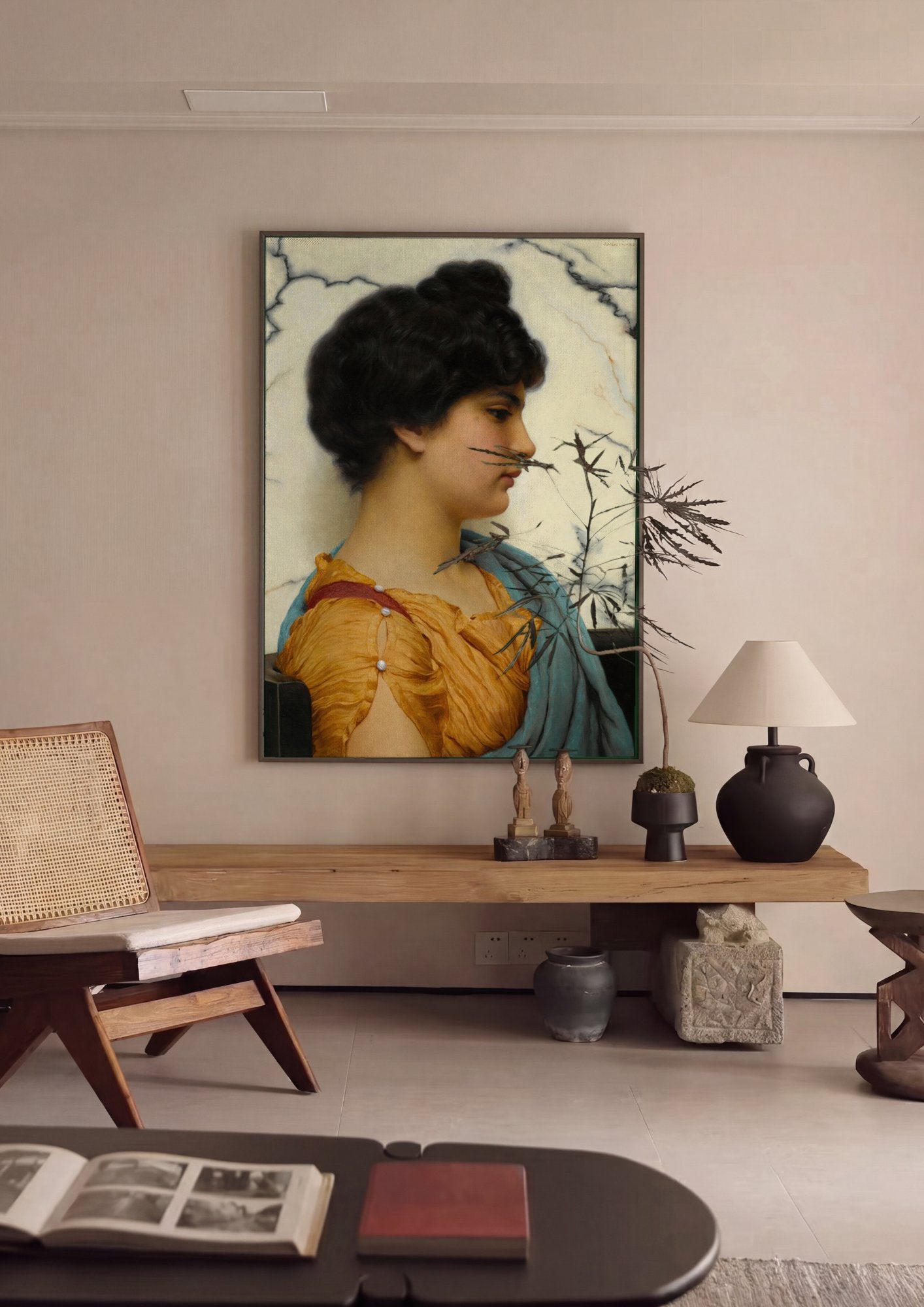 Quadro Decorativo A Contemplação - John William Godward em ambiente decorado