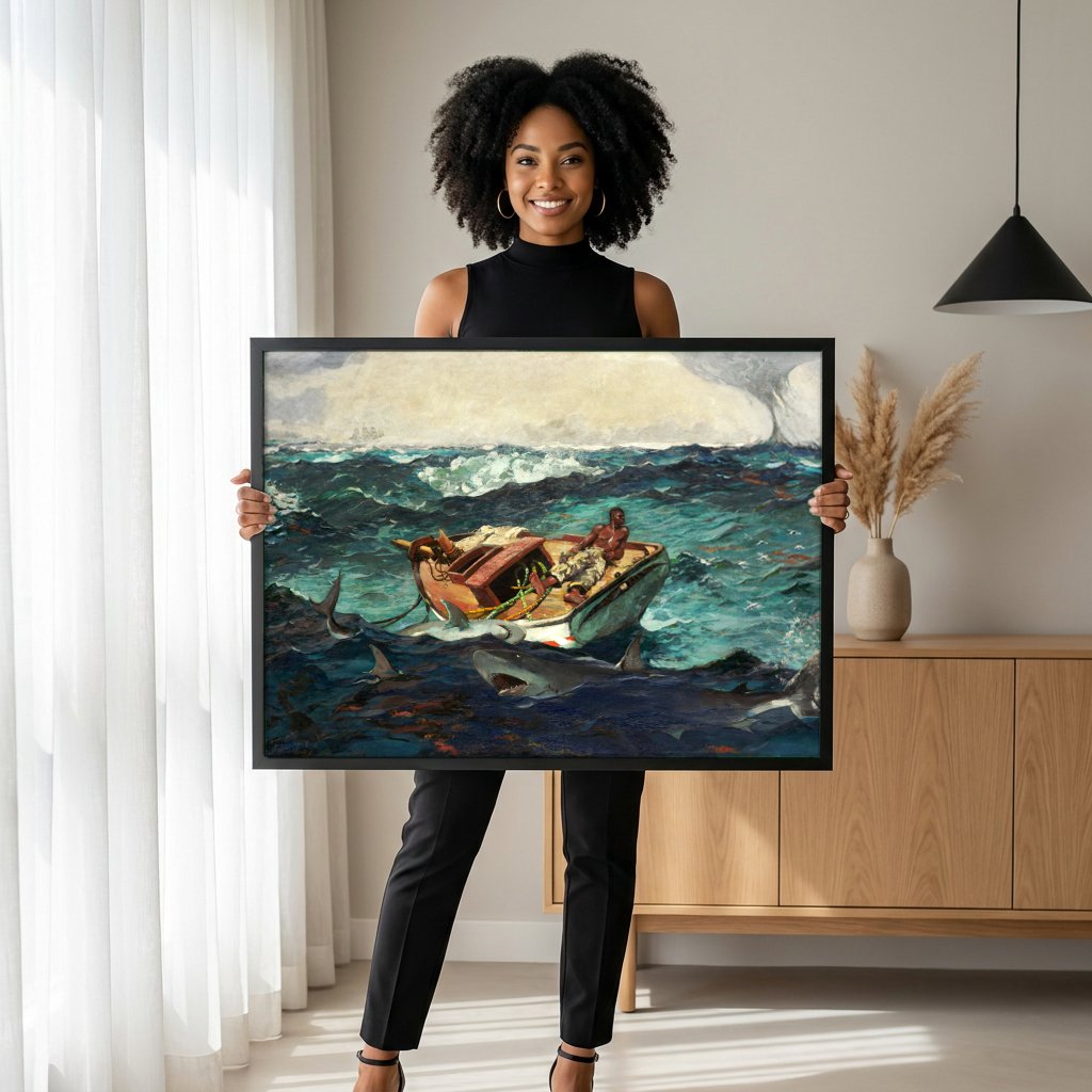 Quadro Decorativo O Corrente do Golfo - Winslow Homer com modelo em ambiente