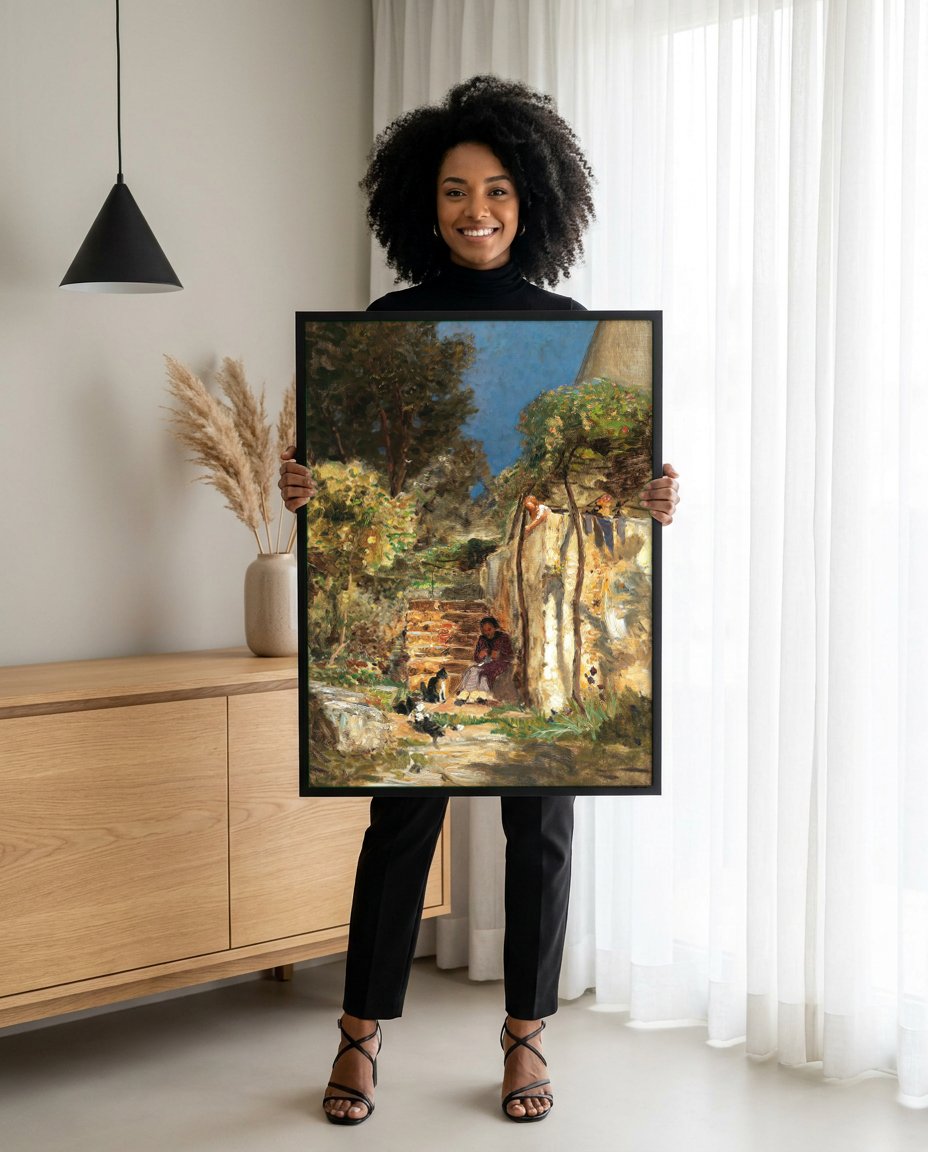 Quadro Decorativo Cena Campestre - Olga Wisinger-Florian com modelo em ambiente