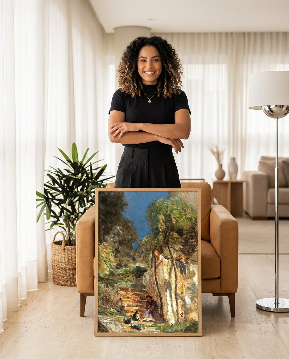 Quadro Decorativo Cena Campestre - Olga Wisinger-Florian com modelo em ambiente