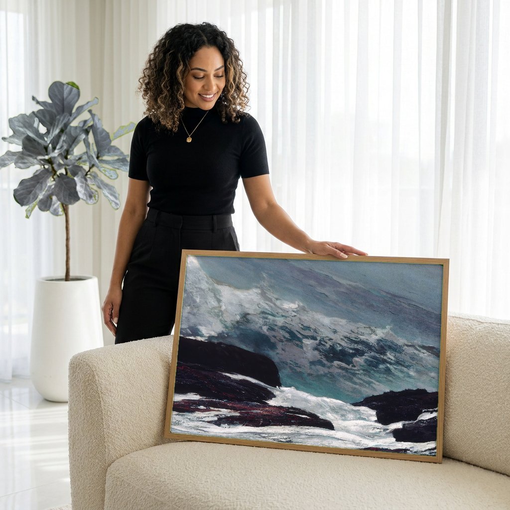 Quadro Decorativo A Corrente do Golfo - Winslow Homer com modelo em ambiente