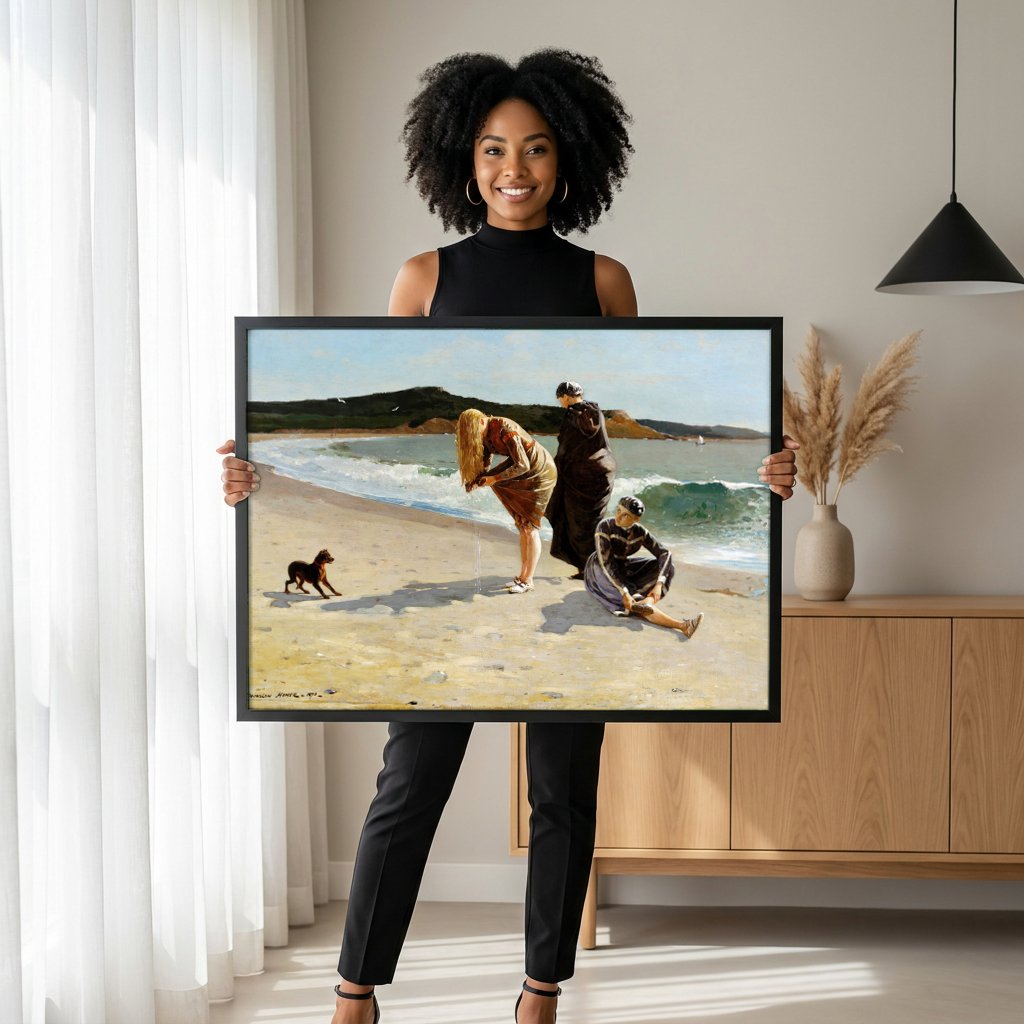 Quadro Decorativo Praia de Gloucester - Winslow Homer com modelo em ambiente