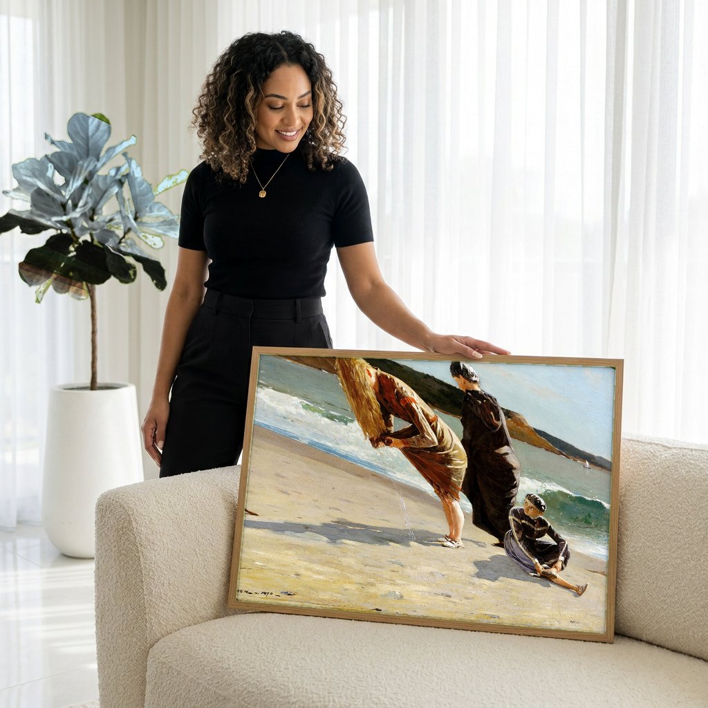 Quadro Decorativo Praia de Gloucester - Winslow Homer com modelo em ambiente