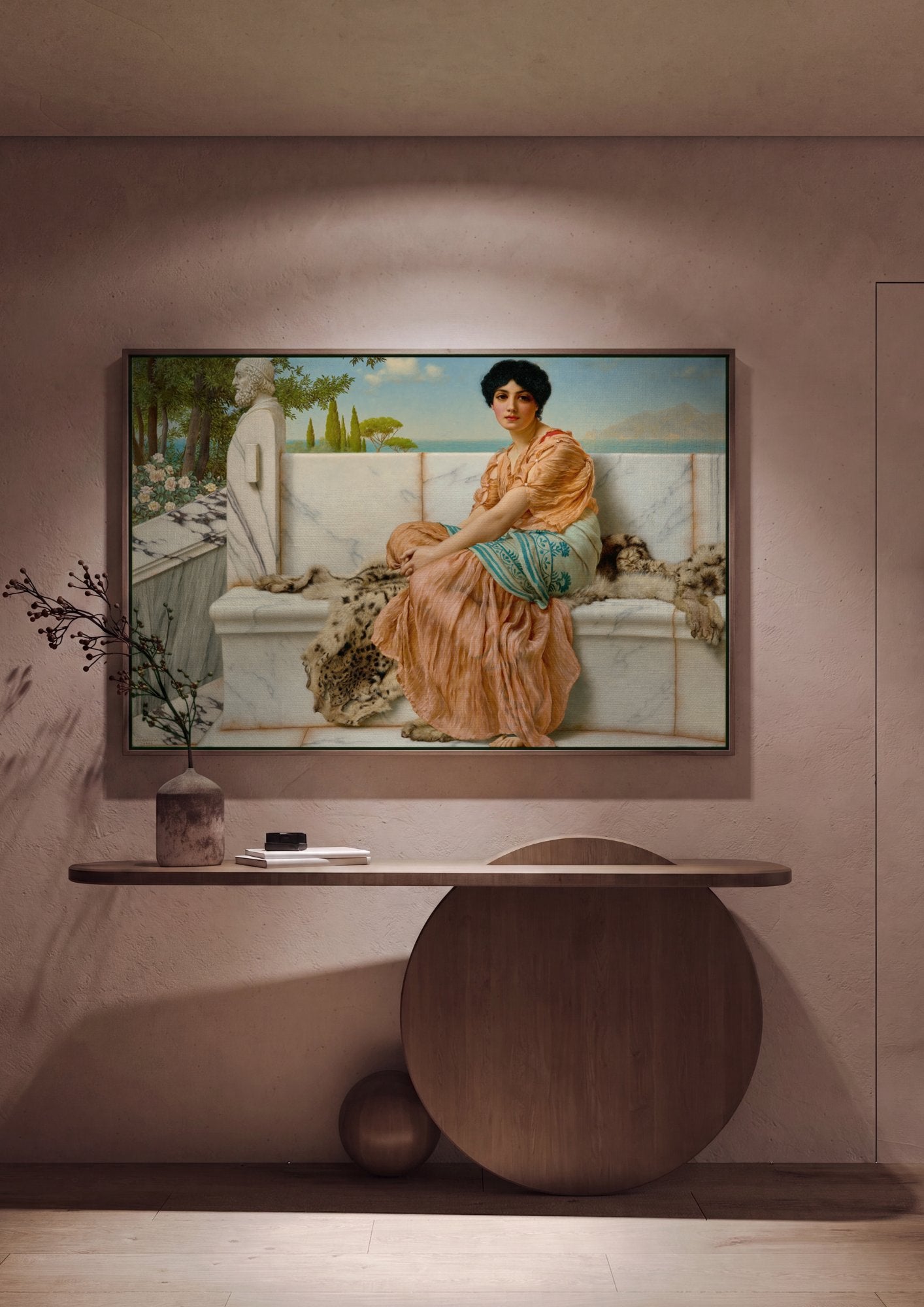 Quadro Decorativo A Hora do Ócio - John William Godward em ambiente decorado