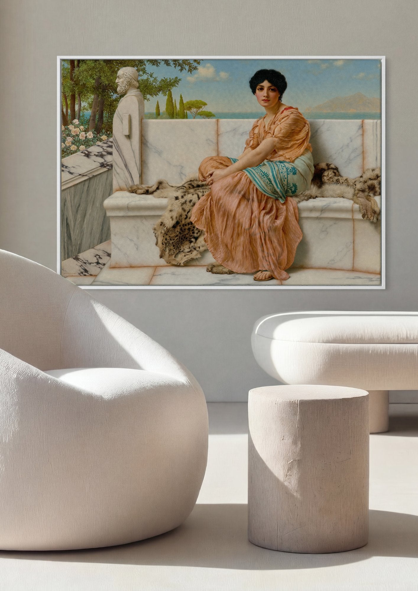 Quadro Decorativo A Hora do Ócio - John William Godward em ambiente decorado