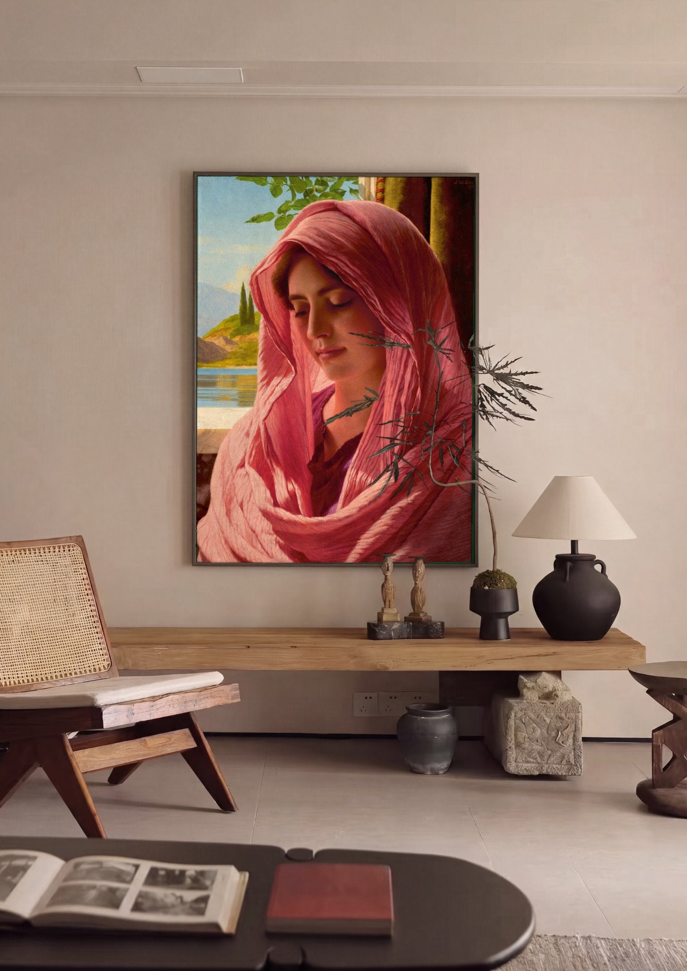 Quadro Decorativo A Contemplação - John William Godward em ambiente decorado