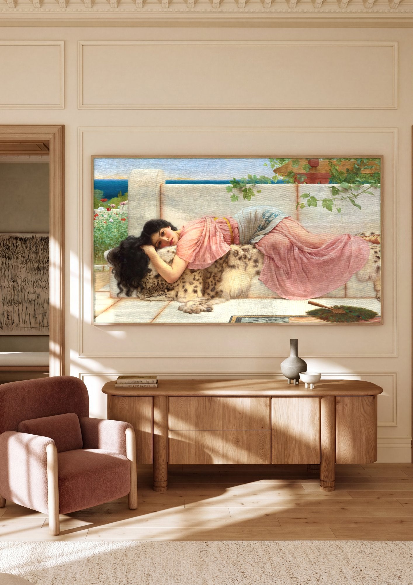 Quadro Decorativo A Hora do Ócio - John William Godward em ambiente decorado